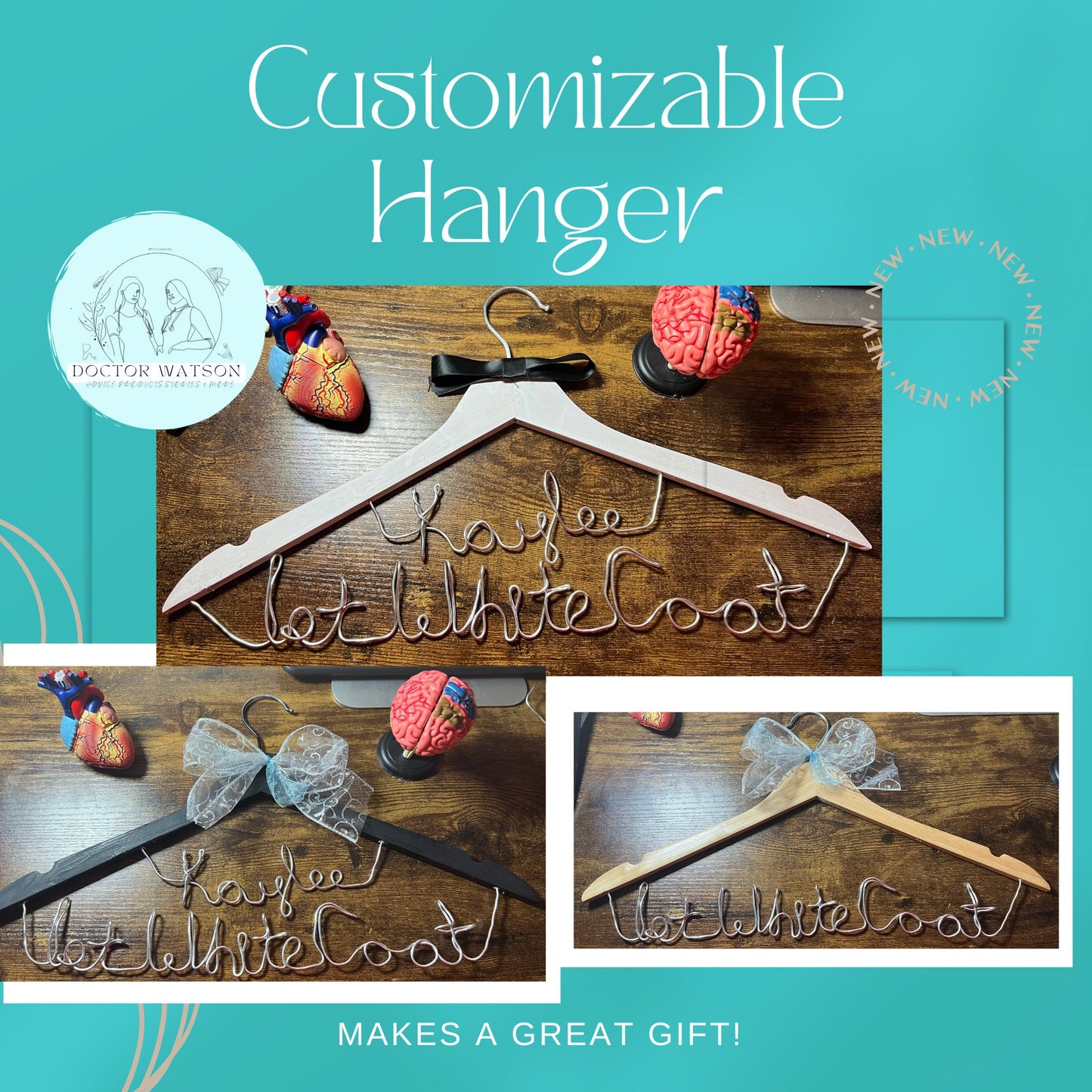 Customizable White Coat Hanger | Doctor, Nurse, Physician Assistant, Ceremony, Medical Student, NP, PA, PT Gifts