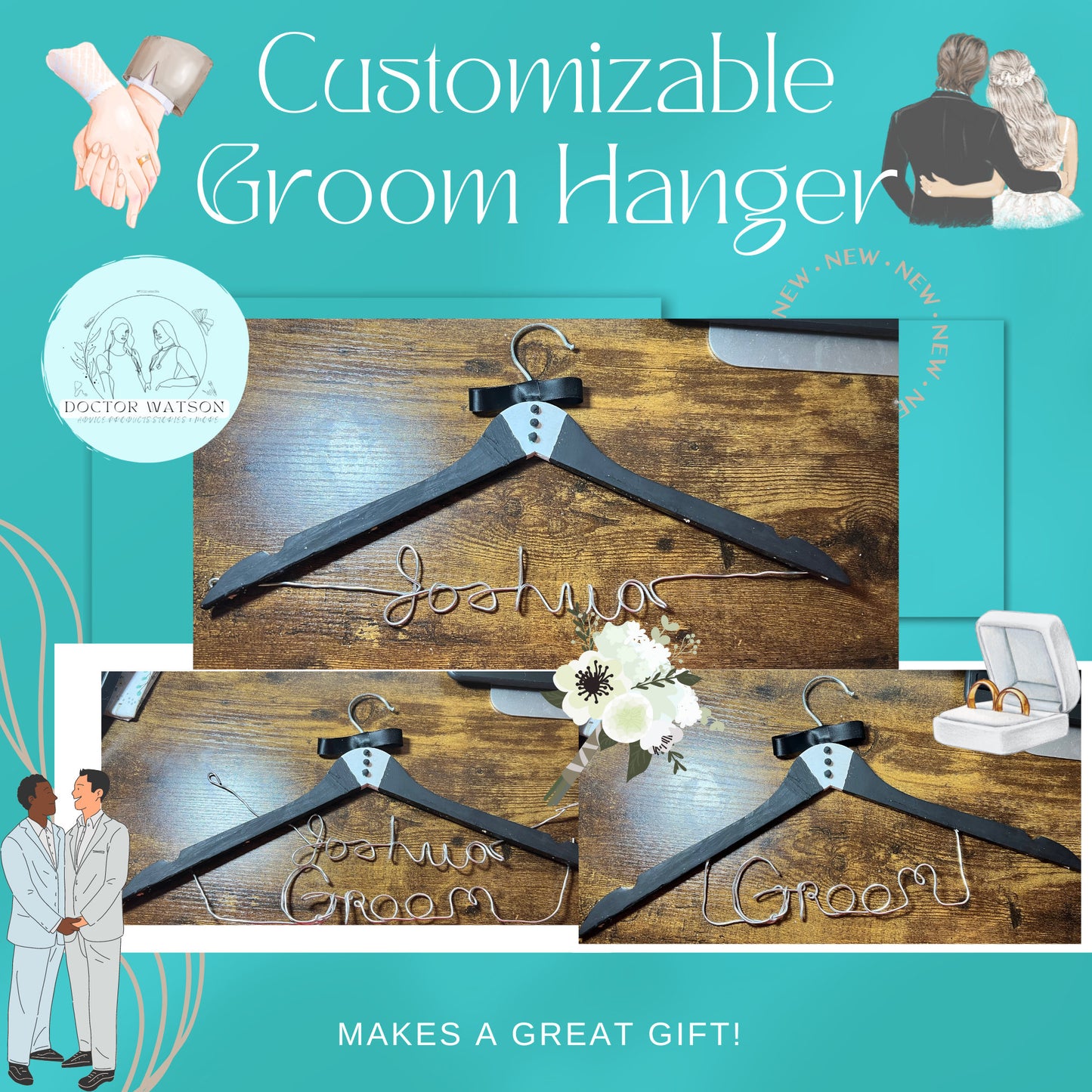 Customizable Groom Hanger | Wedding Hanger | Personalizable | Hand-crafted | Bridesmaid, groomsmen, mother of bride, maid of honor, photos